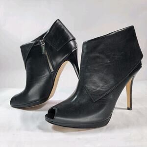Michael Kors Black Leather Peep Toe Ankle Booties Stiletto Heel Women’s Size 9.5